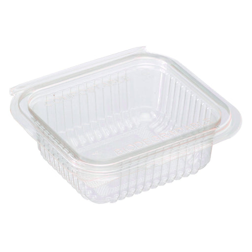 Envase rectangular PLA transparente con tapa bisagra 250ml 126x117mm A43mm - 700Uds