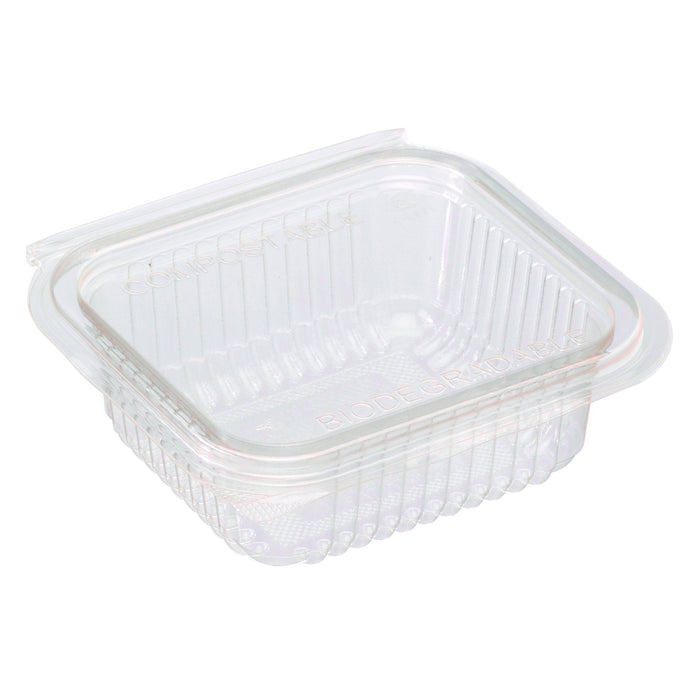 Envase rectangular PLA transparente con tapa bisagra 250ml 126x117mm A43mm - 700Uds