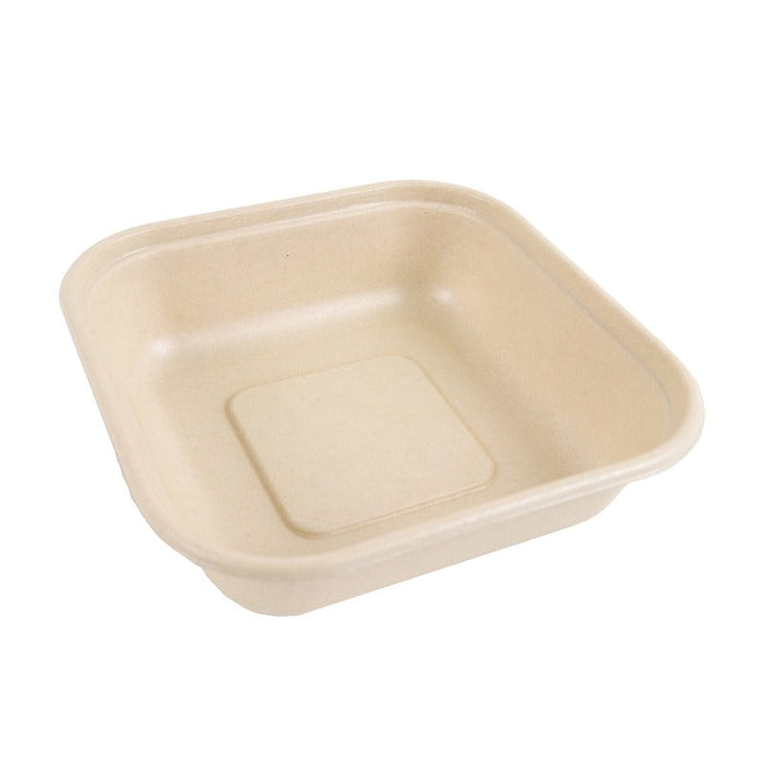 Bandeja de pulpa rectangular laminada PLA marrón 800ml 163x163mm A40mm - 300Uds