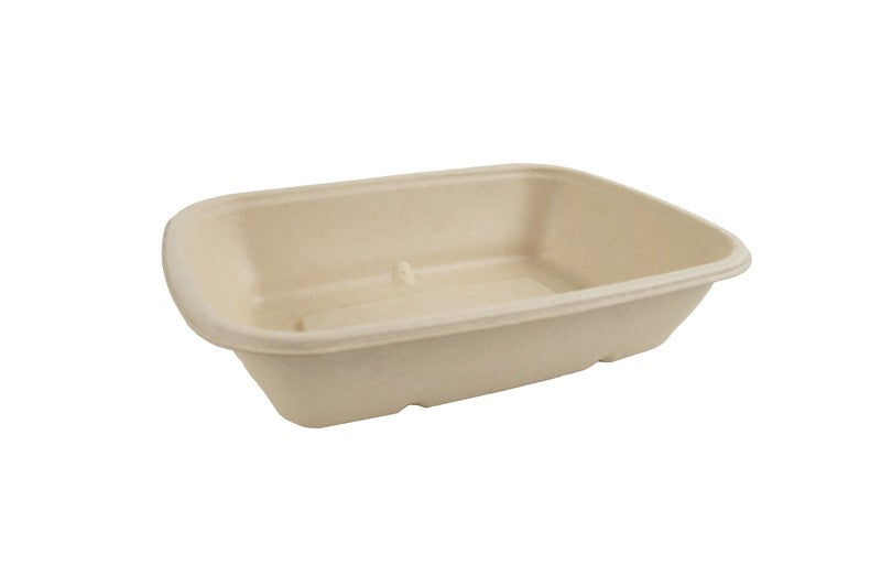Bandeja rectangular de fibra de caña de azúcar marrón 1000ml 215x158mm A50mm - 300Uds