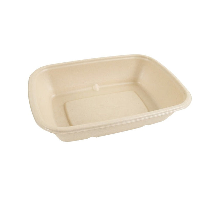 Bandeja de pulpa rectangular laminada PLA marrón 1000ml 214x157mm A46mm - 300Uds