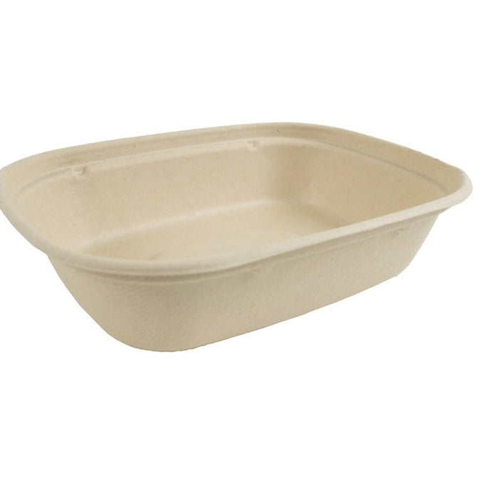 Bandeja de pulpa rectangular laminada PLA marrón 850ml 220x170mm A53mm - 300Uds