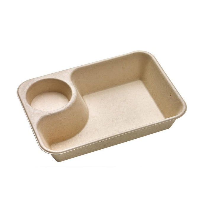 Bandeja de pulpa rectangular marrón con compartimento para salsa 850ml 218x165mm A45mm - 300Uds