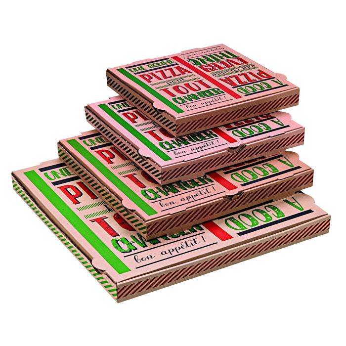 Caja de cartón pizza decorada Une bonne pizza 260x260mm A35mm - 100Uds
