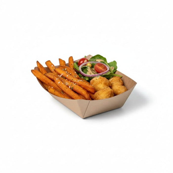 Bandeja kraft antigrasa con PE 220ml 140x100mm A30mm - 1000Uds