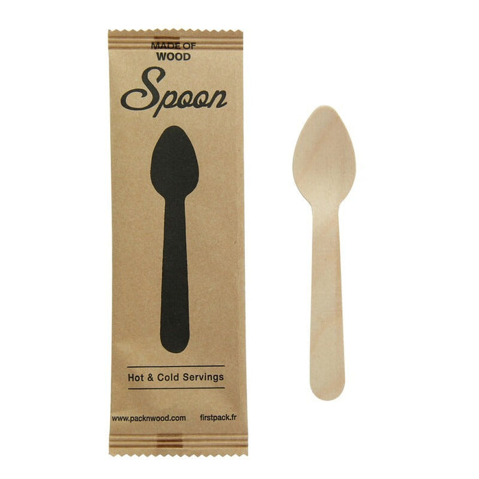 Cuchara de café de madera con funda de papel kraft A110mm - 500Uds