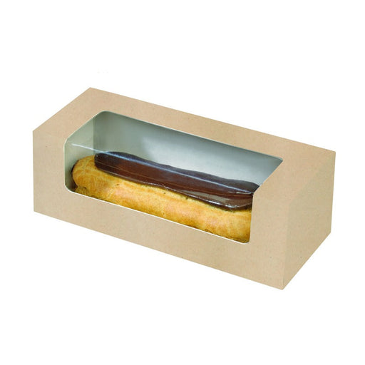 Caja de cartón marrón con ventana PLA para pasteles o macaron 150x60mm A50mm - 250Uds