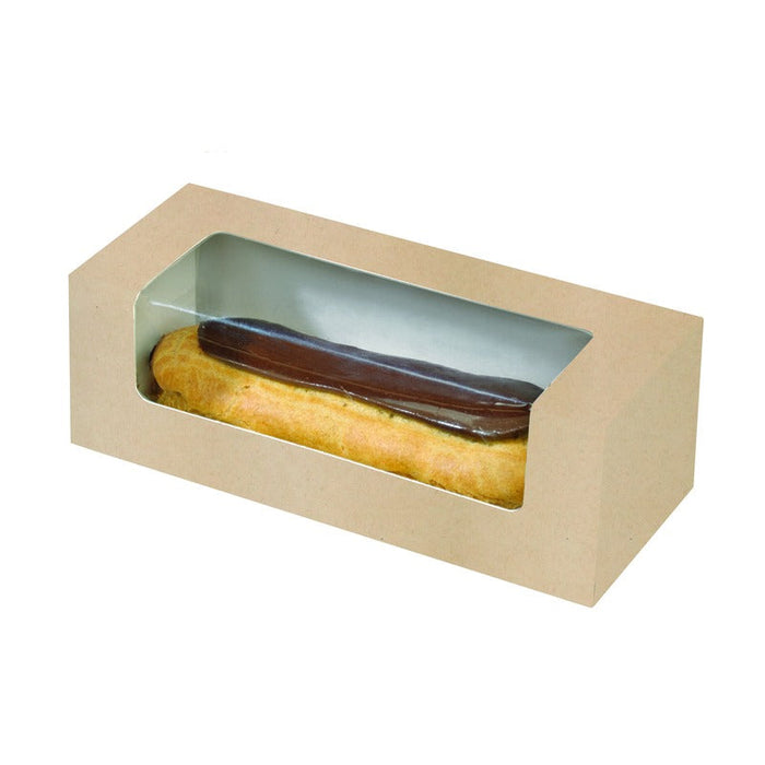 Caja de cartón marrón con ventana PLA para pasteles o macaron 150x60mm A50mm - 250Uds