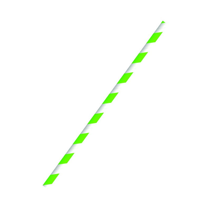 Pajita de papel verde limón/blanco enfundada individualmente A197mm - 3000Uds