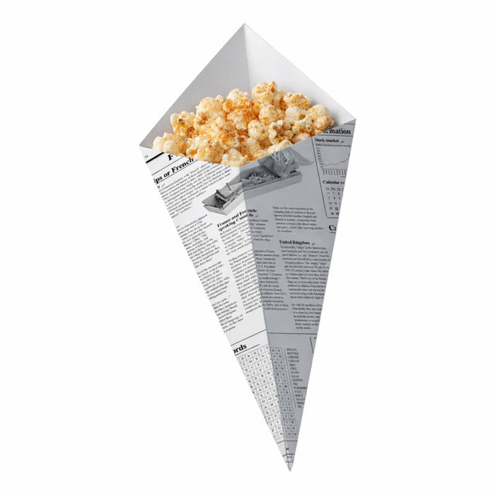 Cono de cartón blanco con diseño periódico 175x145mm 325ml - 1000Uds