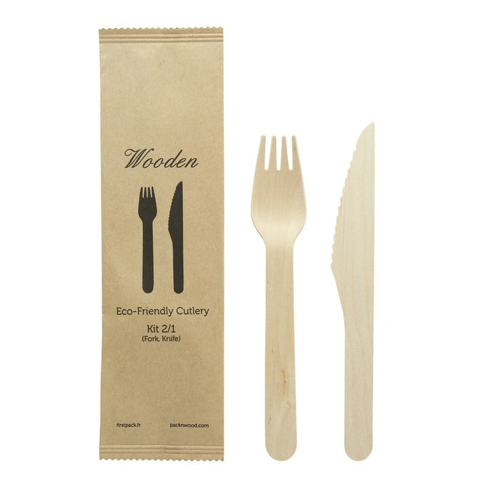 Kit 2/1 de madera: Cuchillo y tenedor A165mm - 250Uds