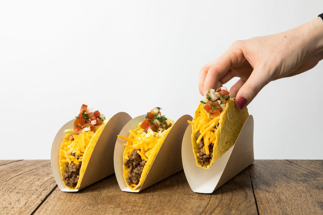 Bandeja para Tacos Kraft/Blanca 150x70mm H20mm - 1000Uds