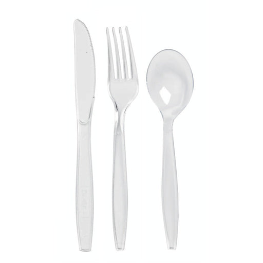 Kit 4/1 cubiertos Transparentes: Cuchillo, tenedor, cuchara, servilleta 192x45mm - 250Uds