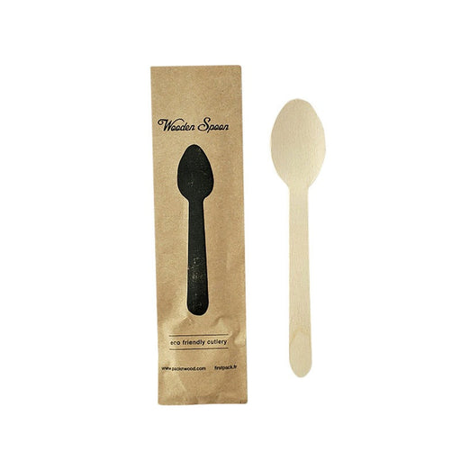 Cuchara de madera con funda de papel kraft A160mm - 500Uds