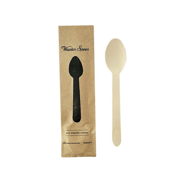 Cuchara de madera con funda de papel kraft A160mm - 500Uds