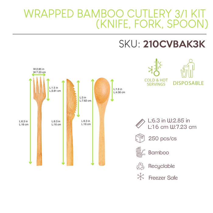Kit 3/1 cubiertos de Bambu Envueltos en Kraft A160mm - 250Uds