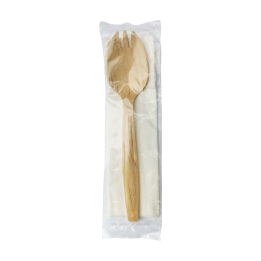 Kit 2/1 cubiertos de madera : de madera: Cuchara-tenedor, servilleta con funda individual A147mm - 250Uds