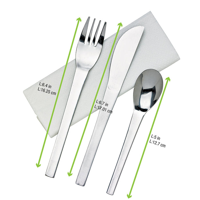 Kit 3/1 cubiertos inox: Cuchillo, tenedor, cuchara A160mm - 50Uds