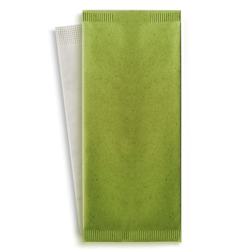Funda para cubiertos de papel verde con servilleta blanca 380x380mm 110x250mm - 500Uds