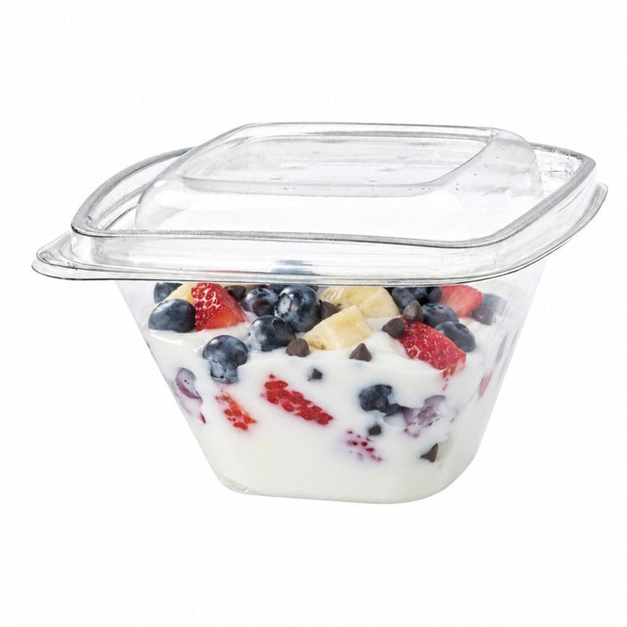 Envase Deli PET cuadrado transparente con tapa 375ml 128x128mm A70mm - 100Uds