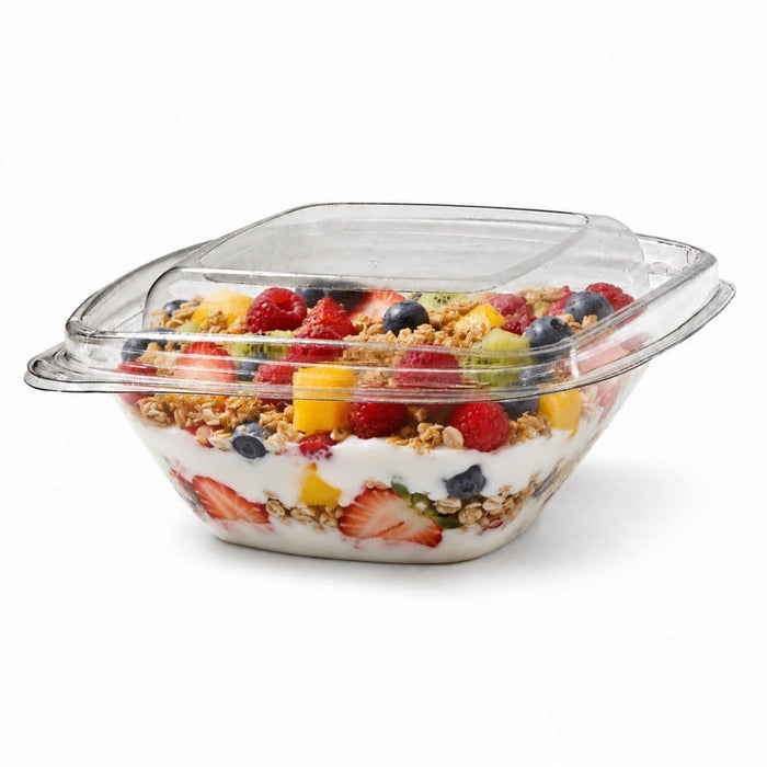 Envase Deli PET cuadrado transparente con tapa 250ml 128x128mm A55mm - 100Uds