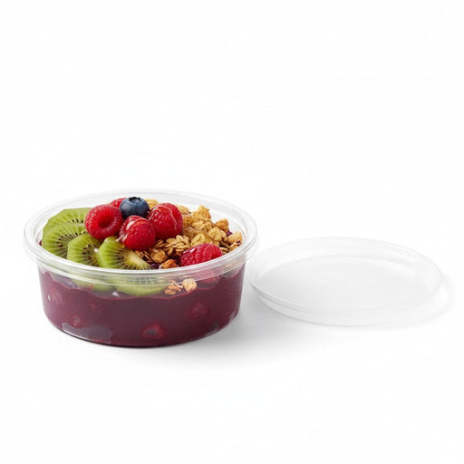 Tarrina Deli PET redonda transparente con tapa plana 200ml Ø100mm A38mm - 500Uds
