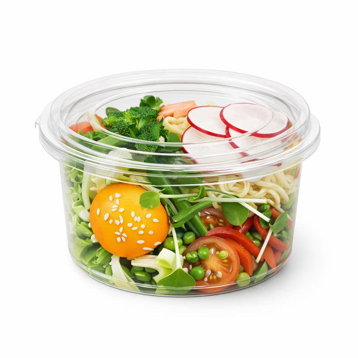 Tarrina Deli PET redonda transparente con tapa bisagra 400ml Ø115mm A60mm - 600Uds