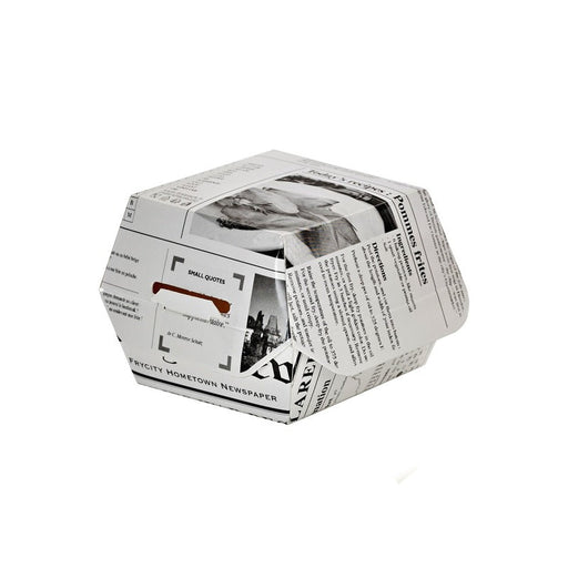 Caja de cartón blanco para hamburguesas diseño News 75x75mm A50mm - 500Uds