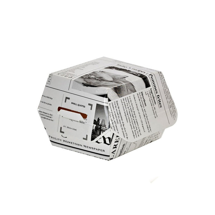 Caja de cartón blanco para hamburguesas diseño News 75x75mm A50mm - 500Uds