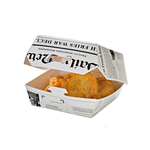 Caja de cartón blanco para hamburguesas diseño News 95x95mm A50mm - 500Uds