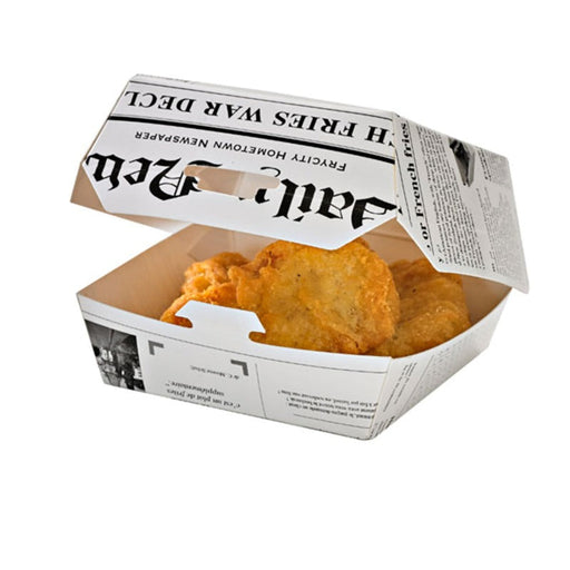 Caja de cartón blanco para hamburguesas diseño News 135x125mm A65mm - 500Uds
