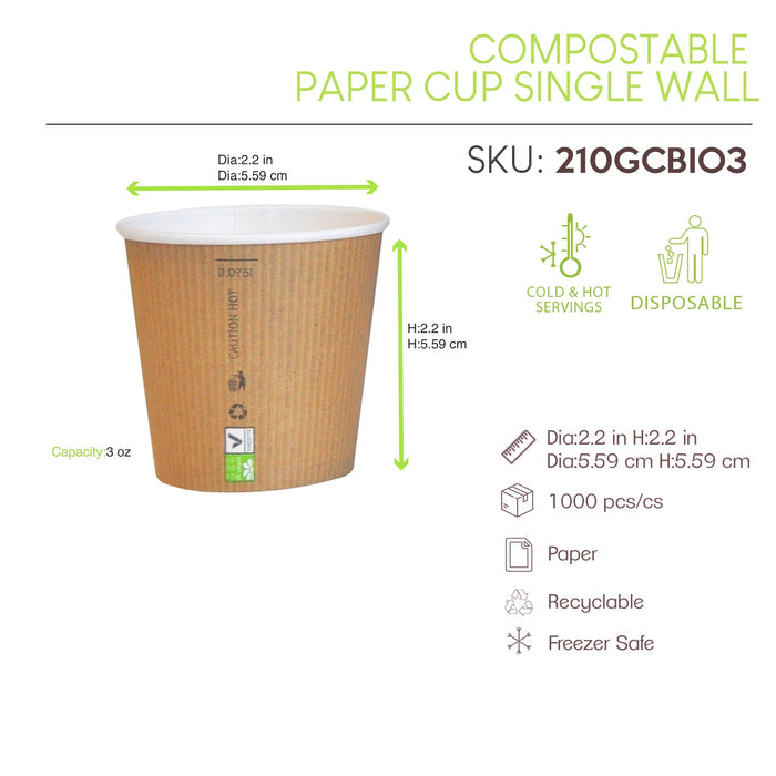 Vaso Nature Cup de cartón kraft estriado 90ml A52mm - 1000Uds