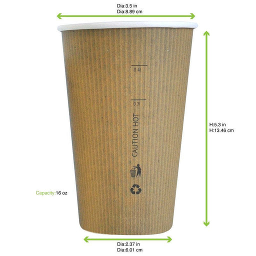 Vaso Nature Cup de cartón kraft estriado 450ml A132mm - 1000Uds