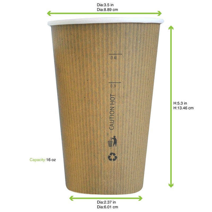 Vaso Nature Cup de cartón kraft estriado 450ml A132mm - 1000Uds