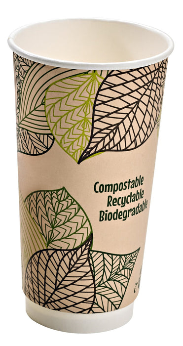 Vaso de cartón kraft con decoración de hojas de doble pared con laminación PLA 590ml A159mm - 500Uds