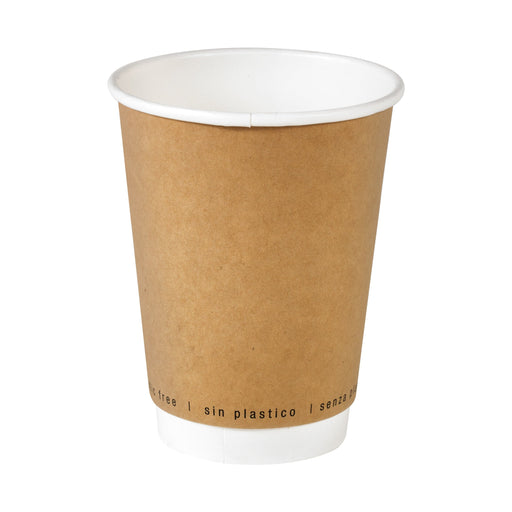 Vaso de cartón marrón de doble pared sin plástico, Base agua H110mm 350ml - 500Uds