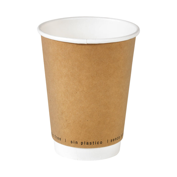 Vaso de cartón marrón de doble pared sin plástico, Base agua H110mm 350ml - 500Uds