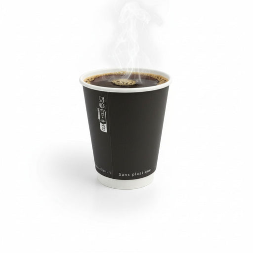 Vaso de cartón negro de doble pared sin plástico, Base agua 350ml A110mm - 500Uds