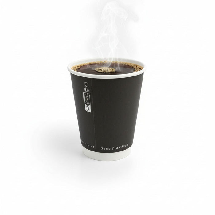 Vaso de cartón negro de doble pared sin plástico, Base agua 350ml A110mm - 500Uds