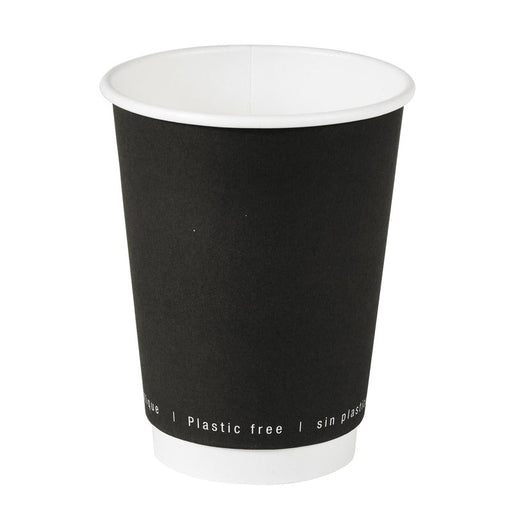Vaso de cartón negro de doble pared sin plástico, Base agua 350ml A110mm - 500Uds