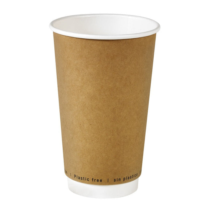 Vaso de cartón marrón de doble pared sin plástico, Base agua H136mm 460ml - 500Uds