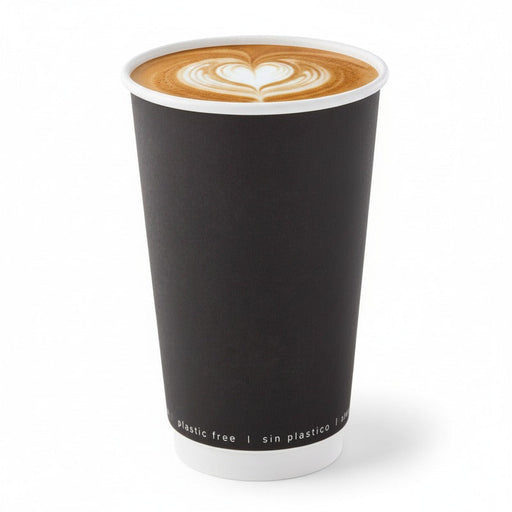 Vaso de cartón negro de doble pared sin plástico, Base agua 460ml A136mm - 500Uds