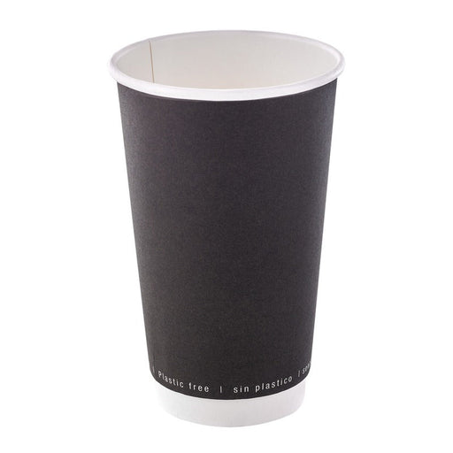 Vaso de cartón negro de doble pared sin plástico, Base agua 460ml A136mm - 500Uds