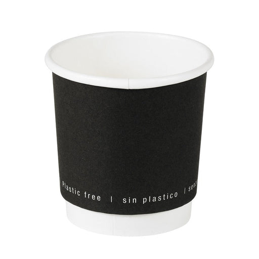 Vaso de cartón negro de doble pared sin plástico, Base agua 120ml Ø62mm A62mm - 1000Uds