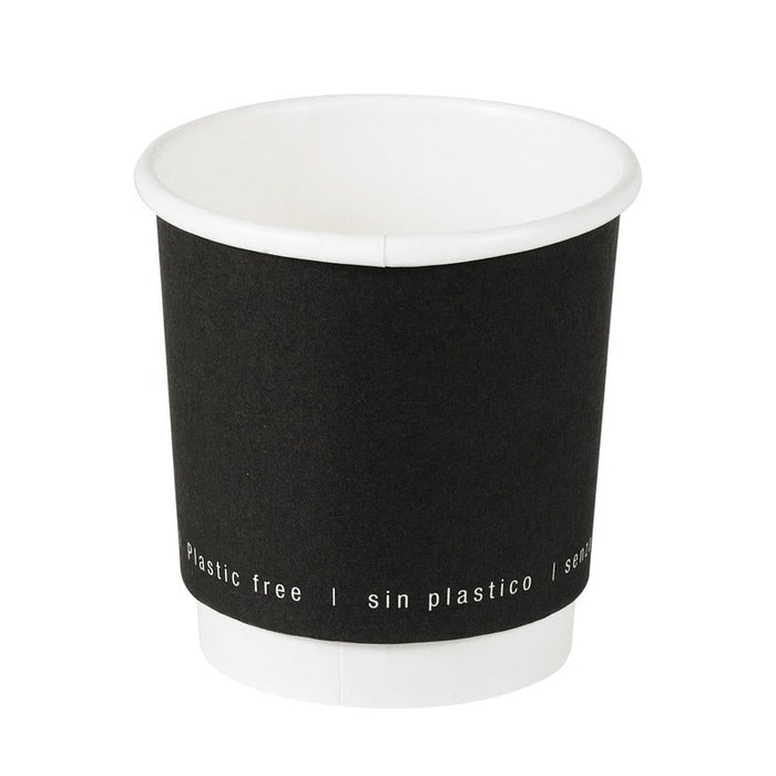 Vaso de cartón negro de doble pared sin plástico, Base agua 120ml Ø62mm A62mm - 1000Uds