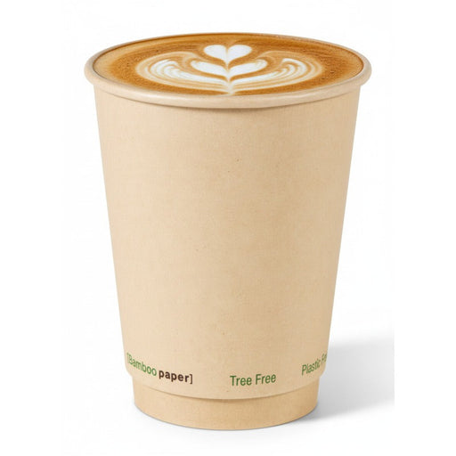 Vaso de cartón marrón de fibra de bambú de doble pared sin plástico, Base Agua 350ml A110mm - 500Uds
