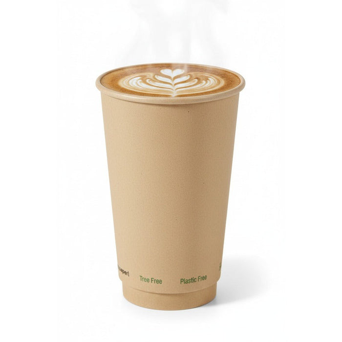 Vaso de cartón marrón de fibra de bambú de doble pared sin plástico, Base Agua 460ml A136mm - 500Uds