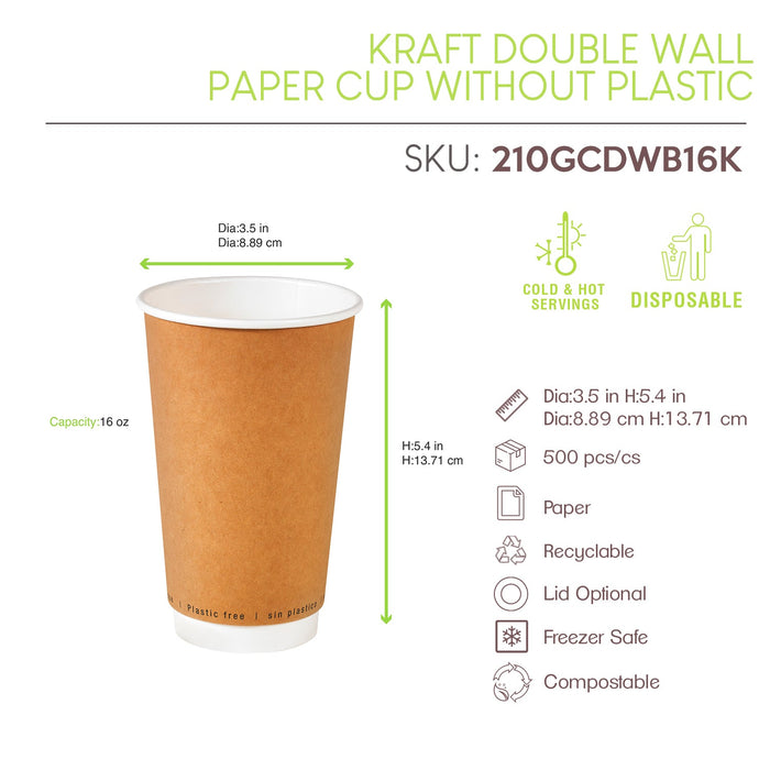 Vaso de cartón con doble capa kraft. 470ml A136mm - 500Uds