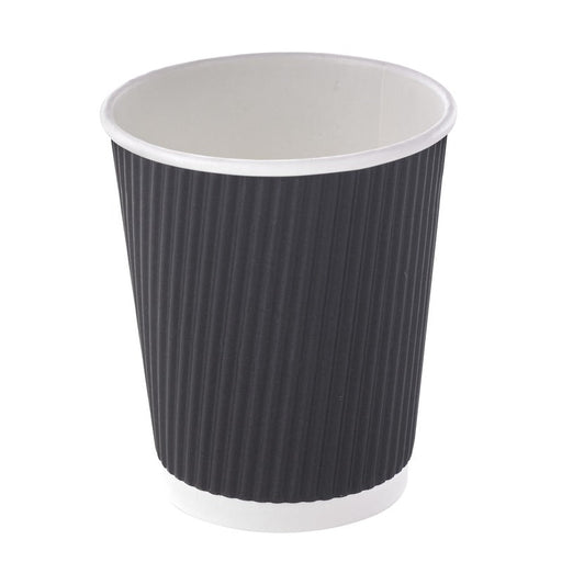 Vaso Rippley de cartón corrugado negro de doble pared 230ml A92mm - 1000Uds