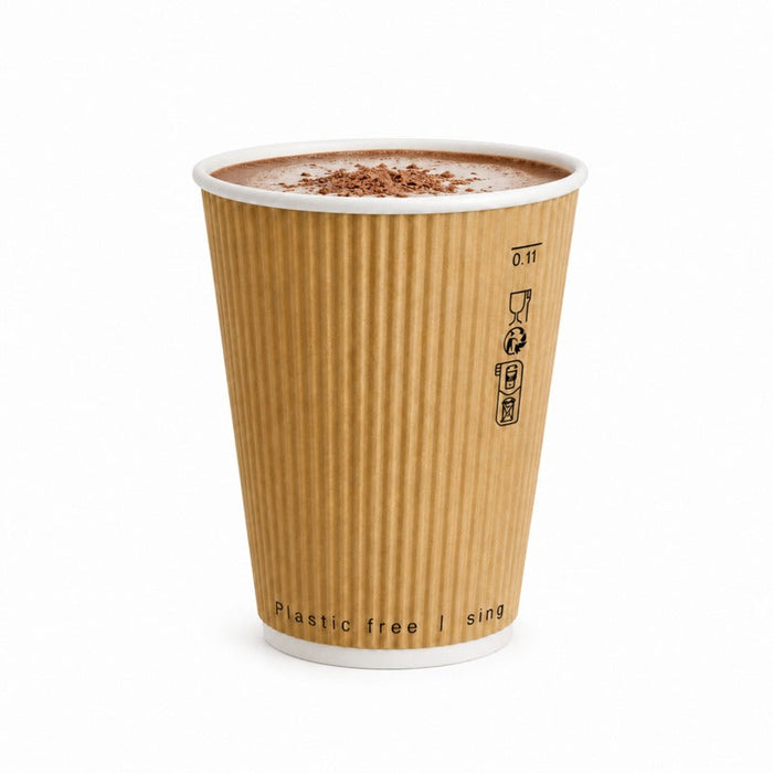 Vaso Rippley de cartón corrugado beige de doble pared sin plástico, baseagua H110mm 350ml - 500Uds